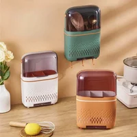 Multi-functional Dustproof Chopstick Holder Wall-Mounted Cutlery Holder Kitchen Knife Fork Spoon Container with Lid for Drainage 2