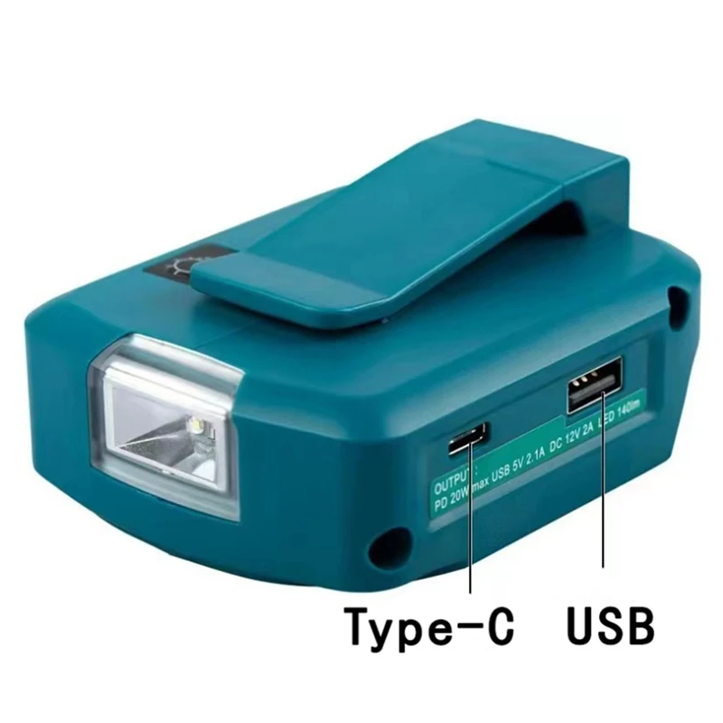 

New-For Makita ADP05 14.4V/18V Lion Battery USB/Type-C Converter Port With LED Light Spotlight Outdoor Light For Makita