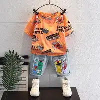 T-shirt et short en jean pour filles de 3 à 11 ans, ensembles de vêtements kawaii pour l'école, cool, 90-145cm, mignon pour garçon 5