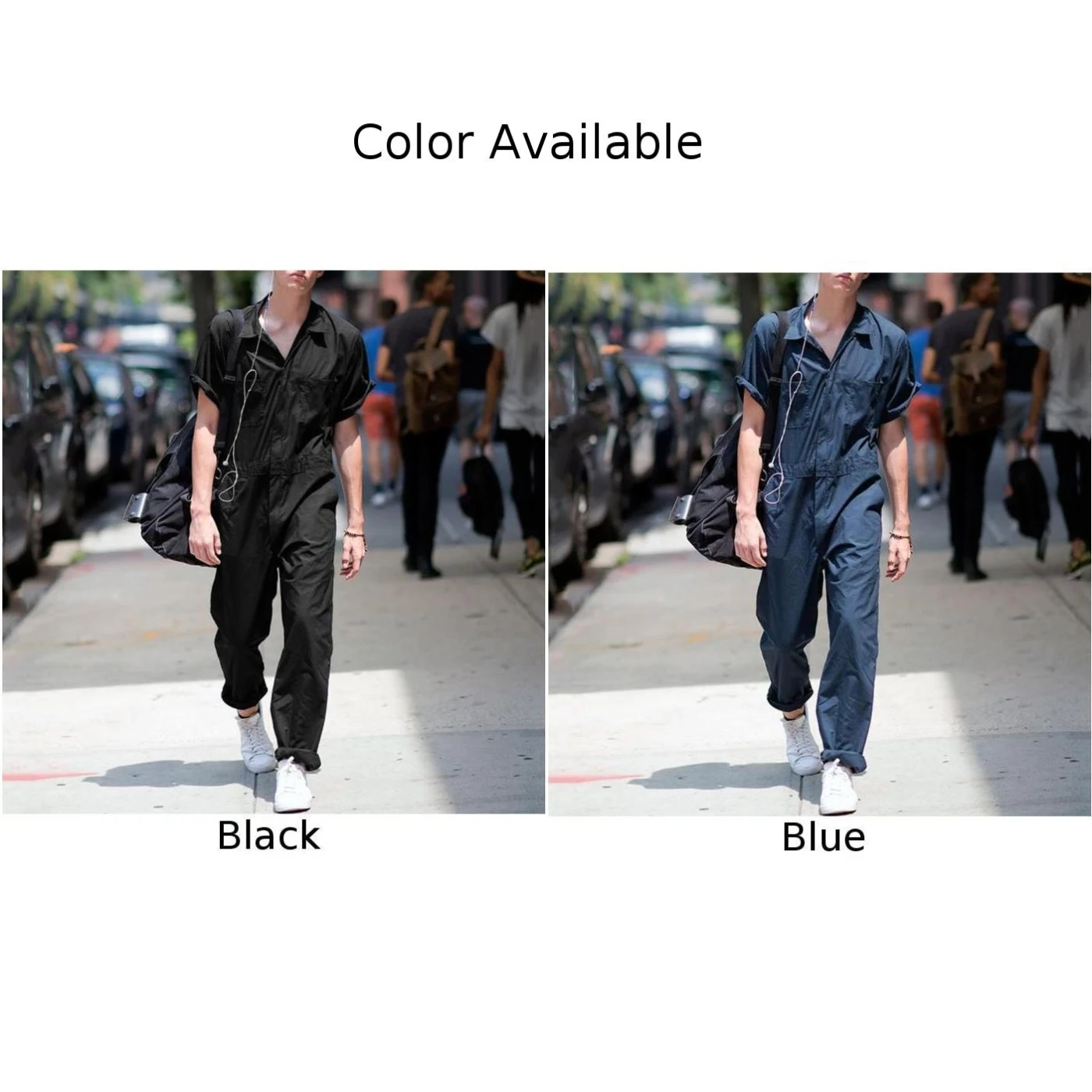 Fashion Short Sleeve Solid Color Overalls Pants Streetwear Zip Pocket Laper Jumpsuit Workwear Overalls Trousers Clothing For Men