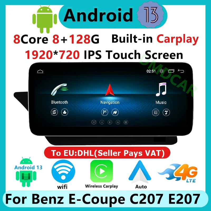 

Заводская цена, система Android 13 Apple Carplay AUTO для Mercedes Benz E Coupe C207 A207, автомобильный видеоплеер, навигация, мультимедийный GPS
