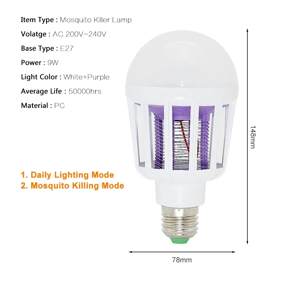 2 in 1 9W 15W LED Bulb Mosquito Killer Lamp 220-240V E27 Electric Trap Mosquito Killer Light Moths Pest Control EU US AU plug