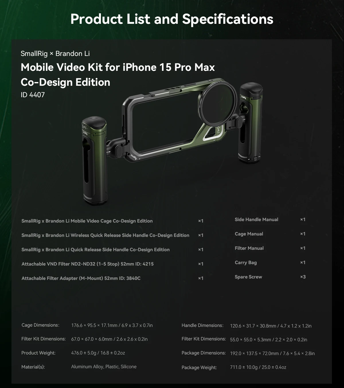 SmallRig x Brandon Li Mobile Video Kit for iPhone 15 Pro Max with Wireless Quick