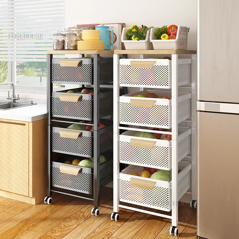 Multifunctional Kitchen Trolleys for Vegetable Fruit Kitchen Storage Trolley Cart Multi-layer Movable Storage Auxiliary Cart