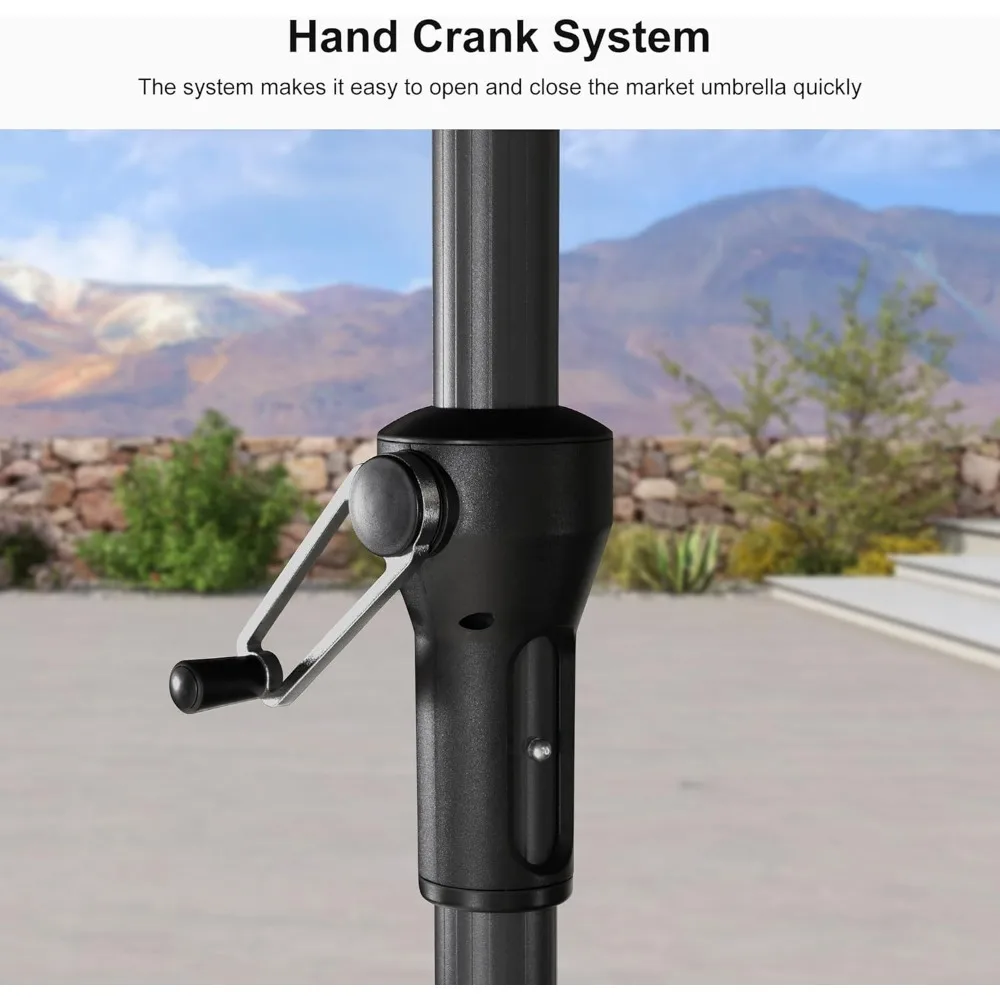 Patio Market Umbrella Outdoor Table Sun Umbrellas with Crank 8 Aluminum Sturdy Ribs for Pool Deck Backyard 9' X 11.5' 6