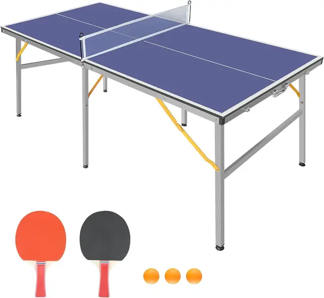 Portable Mid-Size Ping Pong Table Set 6x3ft - Folding Table Tennis Game with Net, 2 Paddles & 3 Balls - Easy Assembly - Indoor/Outdoor Use - Ideal for Adults & Teens