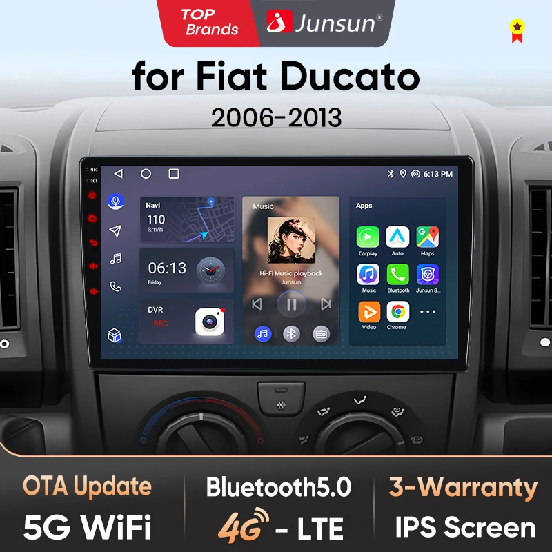 Junsun-Radio con GPS para coche, reproductor con Android, CarPlay inalámbrico, AI, 4G, LTE, Navi, RDS, FM, para Fiat Ducato, Peugeot, Boxer, Citroen Jumper, 2006-2015 1
