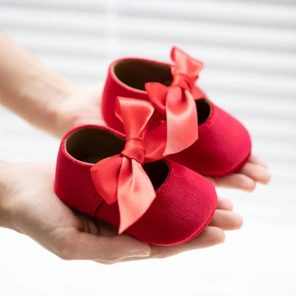 Meckior Baby Girl Shoes Cute Baby Sweet Princess Style Anti-Slip Bed Shoes Newborn Christmas Red Toddler Shoes New Years 3