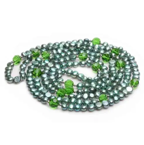 

Unique Design AA Long 60'' 7mm Baroque Green Cultured Freshwater Pearl Crystal Bead Necklace Chain Charming Women Gift