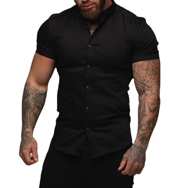 Men Summer Casual Short Sleeve Slim Fit Blouse Shirts