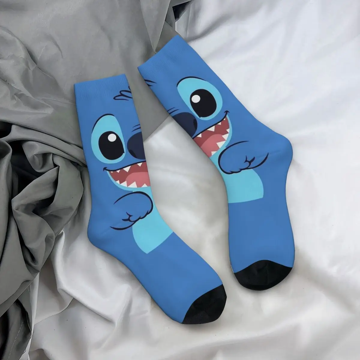 Hip-hop Lilo And Stitch Face Basketball Socks New Cartoon Polyester Middle Tube Socks for Women Men Sweat Absorbing