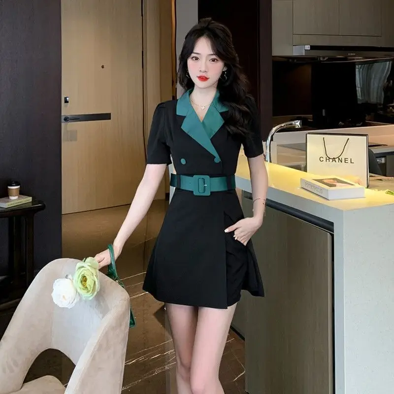 

Women's 2023 Summer New Fashion Suit Collar Short Sleeve Coat Shorts Two Piece Korean Elegant Pants and Blouse Matching Set