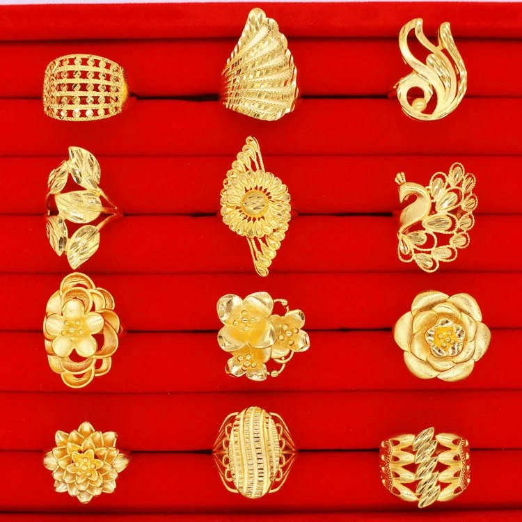 

3D Flower Opening Women's Ring Copper Plated Vietnam Sand Gold Jewelry Faux Gold Long Fashion Luxury Jewelry