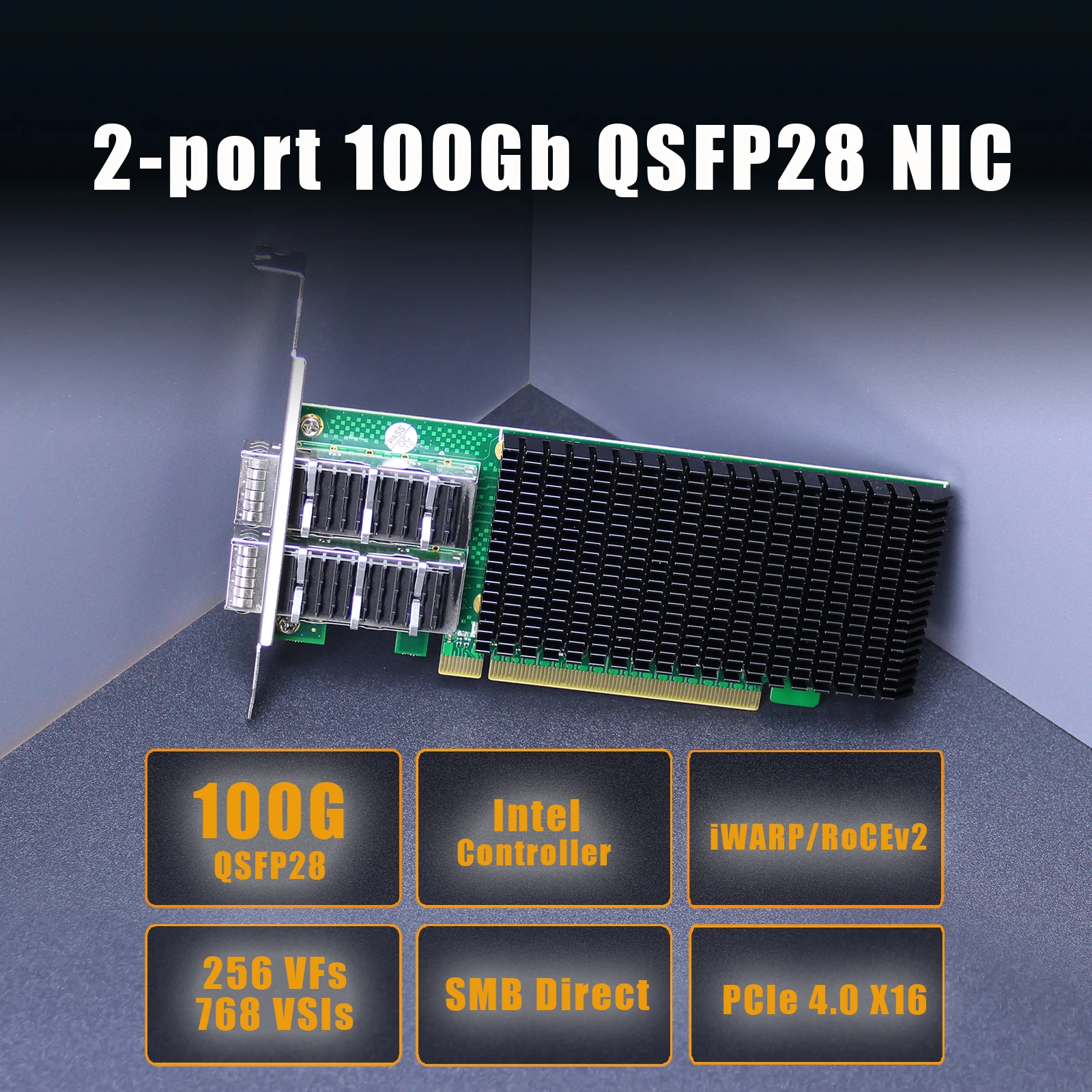 인텔 E810-CAM2 컨트롤러가 탑재된 2포트 100G QSFP28 이더넷 네트워크 카드, PCIE 4.0 X16 인터페이스
