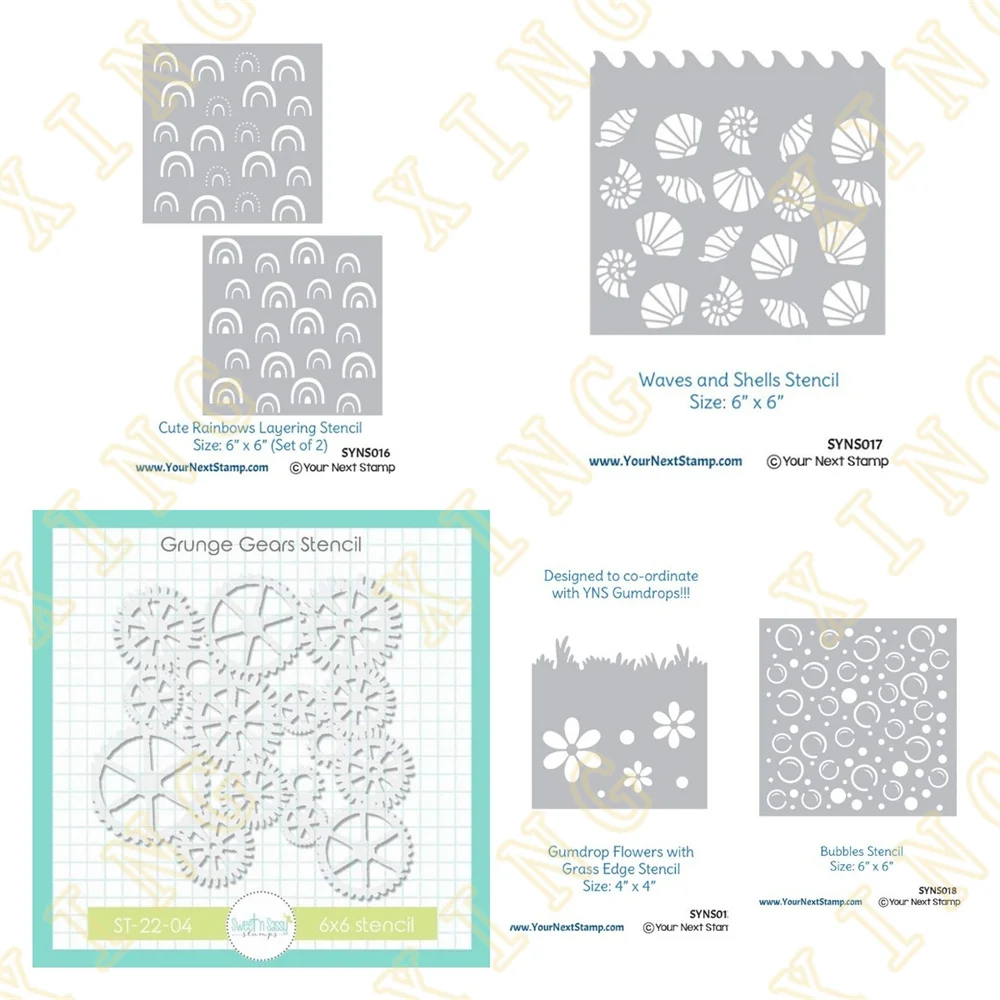 New Waves Shells Rainbows Bubbles Gears Diy Layering Stencils Painting Scrapbook Coloring Embossing Album Decorative Template