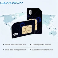 Carte SIM 4G mondiale pour dispositifs intelligents M2M/IoT, pour collier de suivi GPS, appareil IoT, 360 Mo de données, 1 an de trafic Internet rechargeable 4