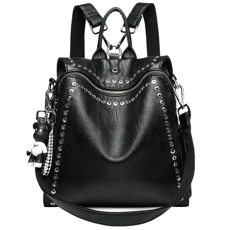 

Punk Style Black Fashion Backpack Soft PU Leather Rivet Backpacks Women Anti-theft Travel School Bags for Teenage Girls Mochila