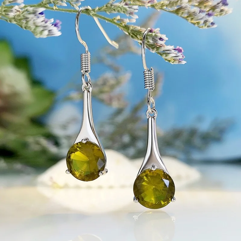 

Свежие, модные, простые, серьги с оливковым топазом, минималистичные медные серьги в форме капли воды из циркония