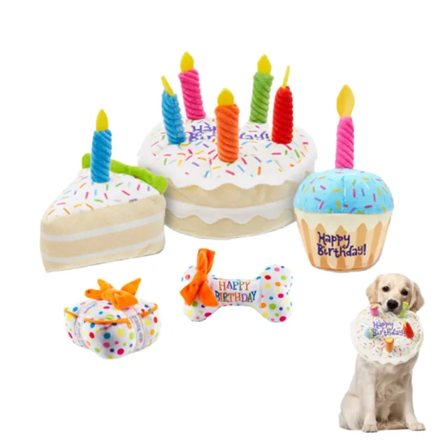 Dog Birthday Cake Toy Soft Plush Squeaky with Colourful Candles Durable Funny Stuffed Chew for Large Breeds Birthday Gift scarf Dog Birthday Cake Toy Soft Plush Squeaky with Colourful Candles Durable Funny Stuffed Chew for Large Breeds Birthday Gift scarf