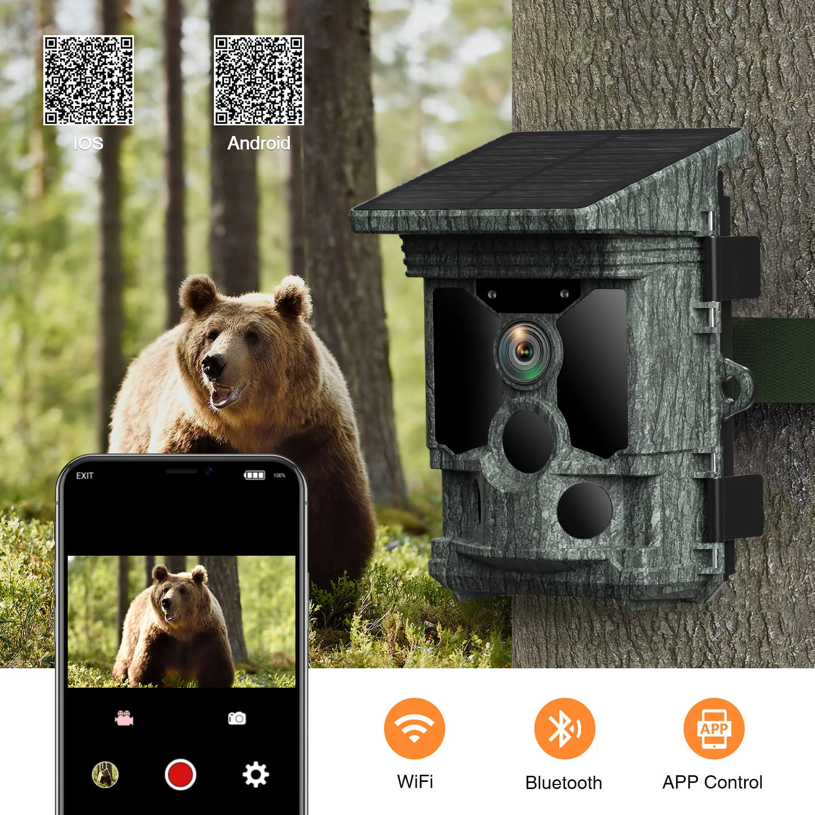 4K 46MP WIFI Night Vision Wild Game Trail Camera Solar Powered Hunting Home Garden Security hunting trail camera trail camera