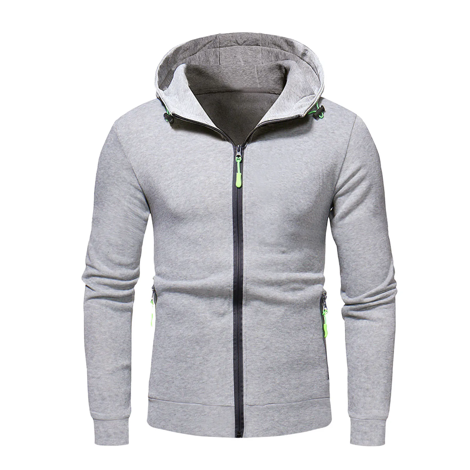

Solid Mens Sweatshirt Zipp Up Long Sleeve Hooded Sweater Coat White Zipper Pocket Hoody Pullover Autumn Oversize Sportwear