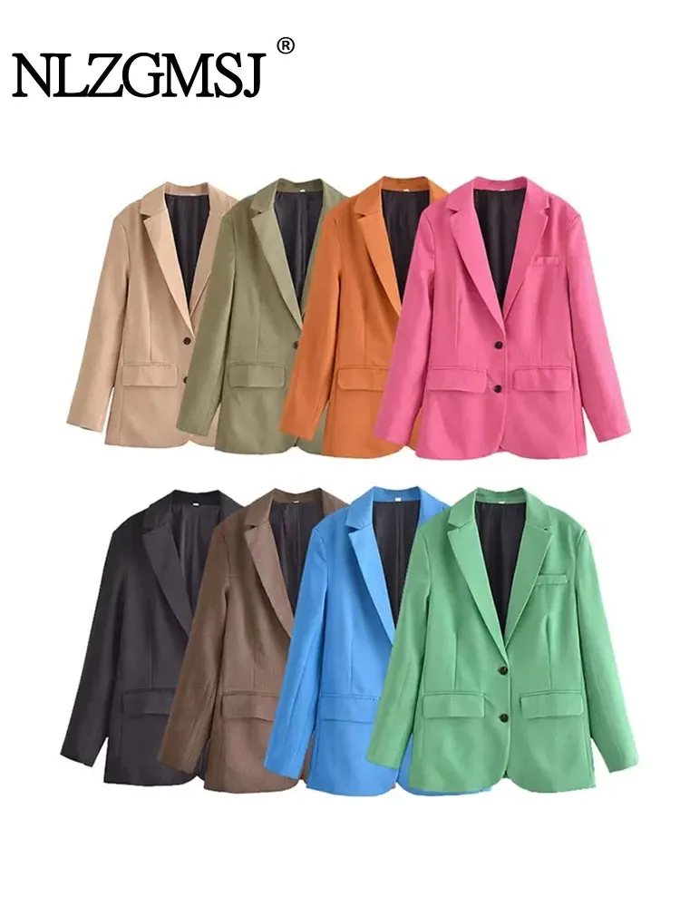 

Nlzgmsj TRAF Женский Повседневный блейзер с длинным рукавом, осень 2022, Элегантные Женские однотонные базовые блейзеры, женская одежда для офиса
