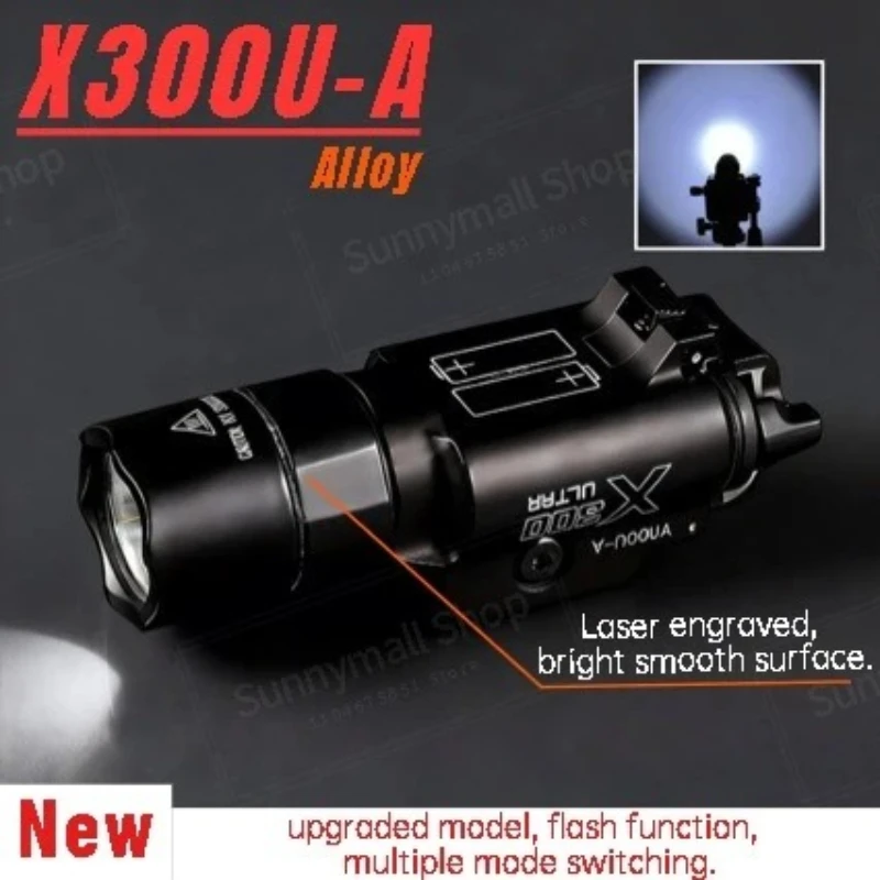 Chenxing X300U-A 2.0/1.0 전술 손전등, 800LM 스트로브 라이트, 금속 및 나일론, 워게임 및 아웃도어용 20-22mm 피카티니 레일 마운트.