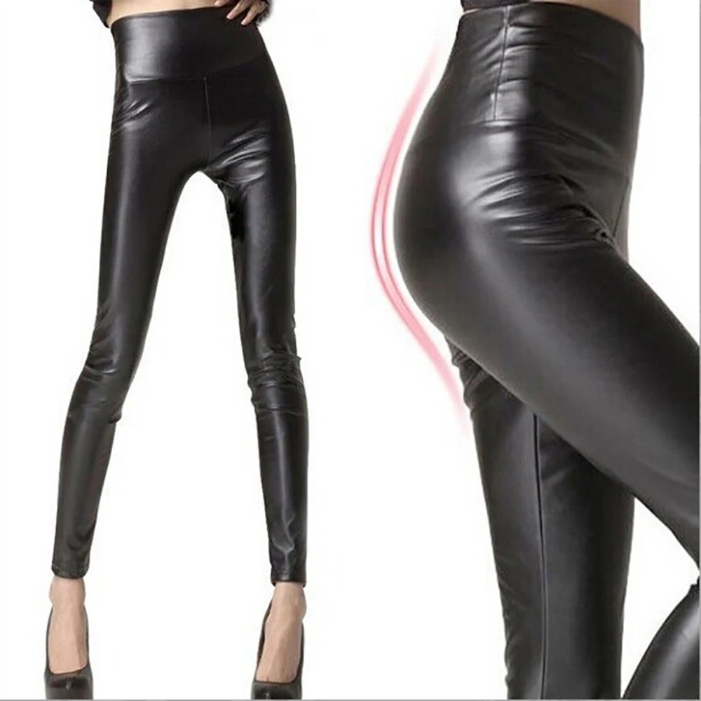 

Fashion PU Leather Leggings Women High Waist Skinny Push Up Leggings Sexy Elastic Trousers Stretch Leggings S-2XL drop shipping