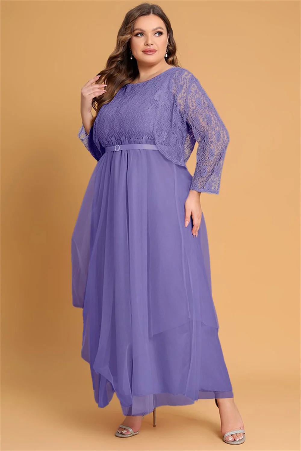 

Plus Size Mother of The Bride Cardigans and Mesh Layer Maxi Dress Spring/Summer Elegant Party Evening Wedding Guest Dresses