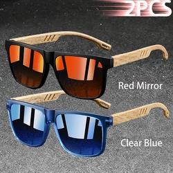 Vintage Square Frame Sunglasses - Unisex Luxury Designer UV400 Eyewear (ClearBlue - RedMirror)
