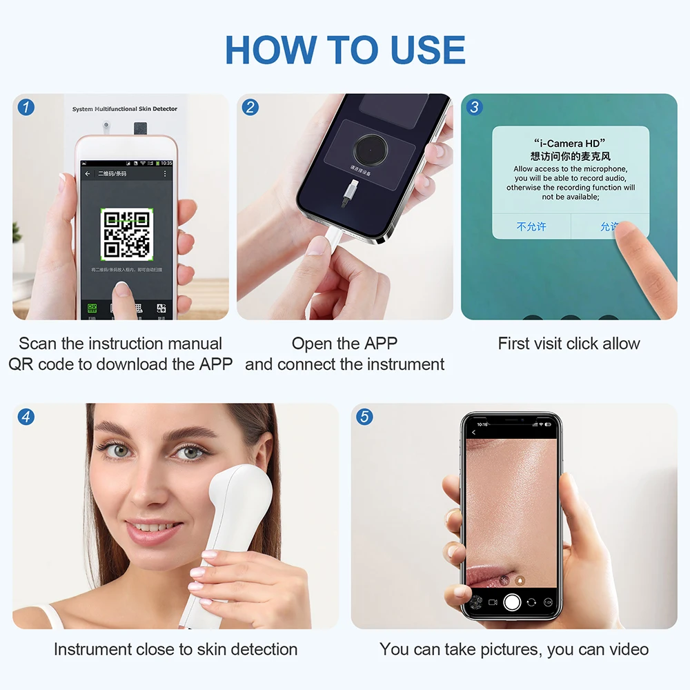 Handheld Hair Follicle Scalp Detector 4X Magnifying Pore Magnifier Facial Skin Tester Analyzer Hair Scalp Diagnostic Machine