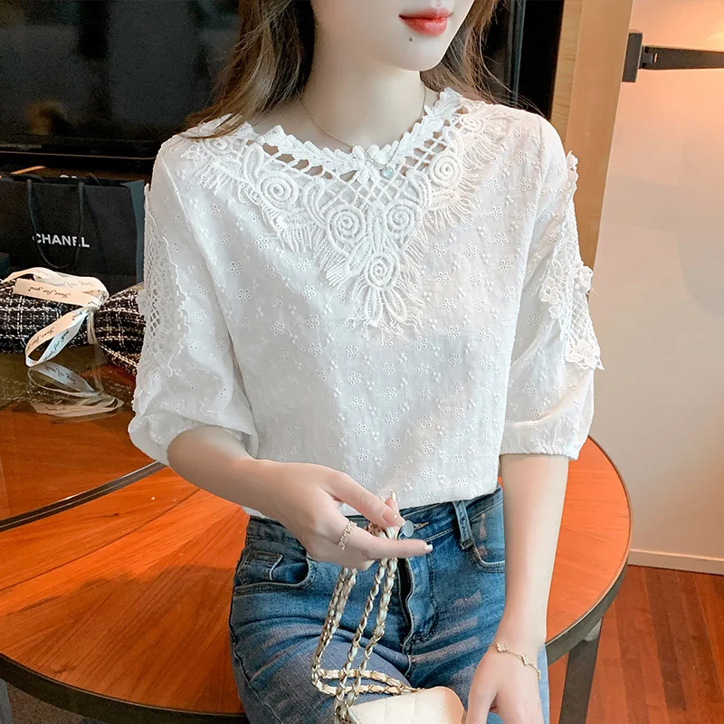 Chanel White Floral Lace Long Sleeve Shirt Blouse S Chanel