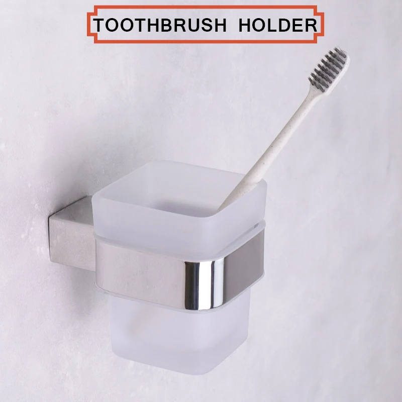 Chrome Glass Toothbrush Holder Paper Rack Robe Hook Rack Shelf Soap Dish Toilet Brush Holder Square Bathroom Accessories