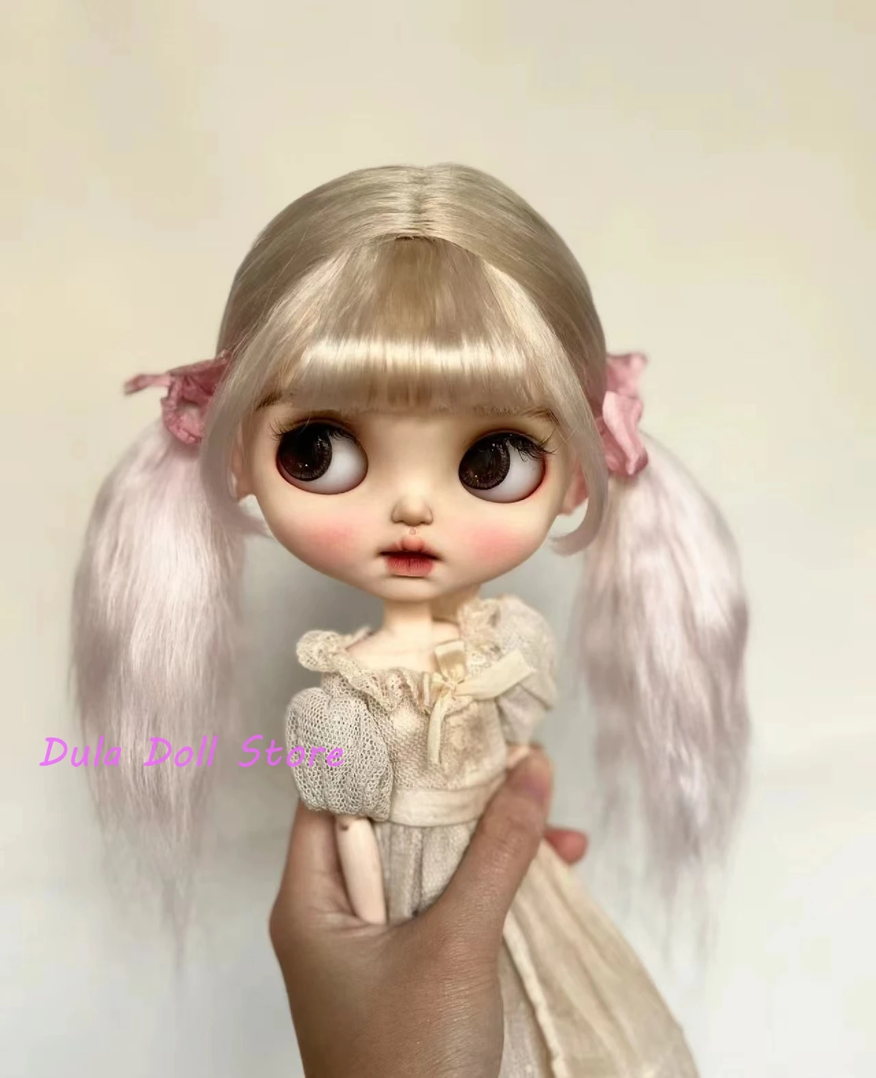 Фото Кукольные парики Dula для Blythe Qbaby, натуральные мохеровые волосы с переходом цвета, Твердые швы для головы 9-10 дюймов №2