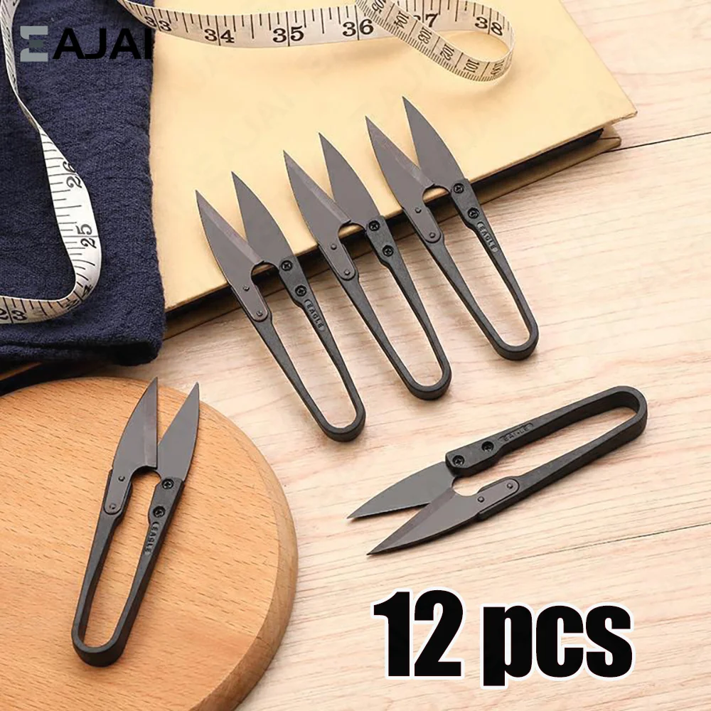 

Eajai 12Piece Set of Stainless Steel U-shaped Elastic Scissors Black Carbon Steel Clothing Needle Thread Sewing Scissors