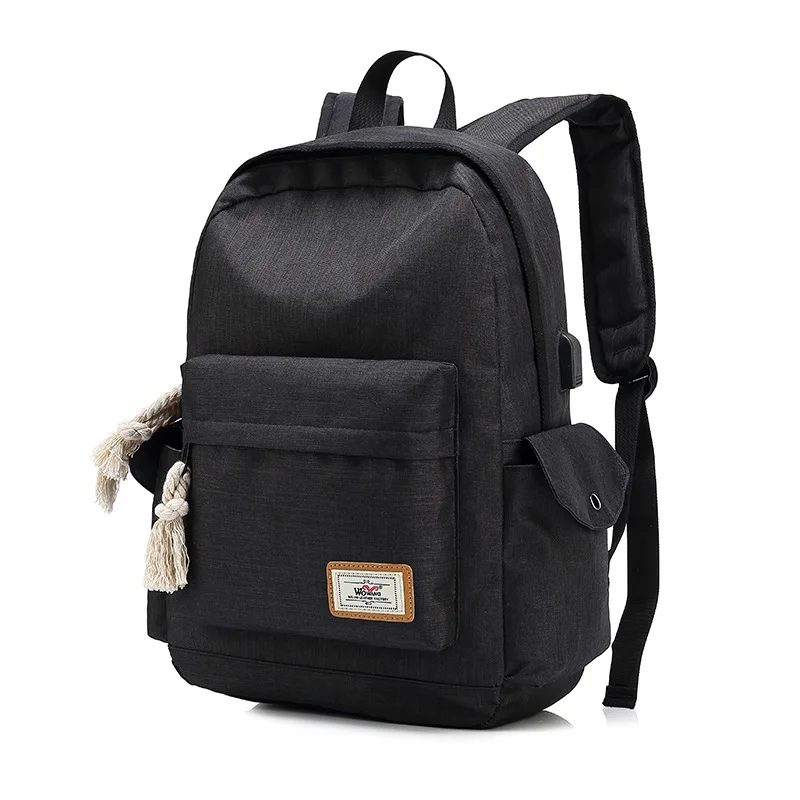 New Charging Interface Backpack Solid Nylon Backpack Casual Waterproof USB Student Bag