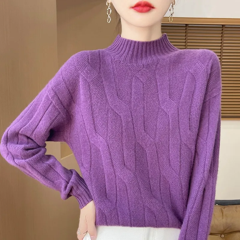 New Fashion Autumn And Winter Merino Wool Pullover Sweater Solid Color Long Sleeve Basic Thermal Top 100% Pure Wool SweaterWQ701 - Image 5