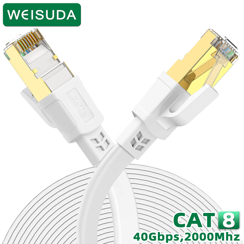 WEISUDA Ethernet Cable Cat8 High Speed RJ45 40Gbps 2000MHz Internet Network Patch Cord for Laptop PS5 Router Modem Cat 8 Lan Cor