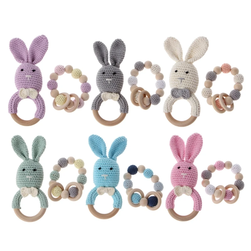 

Bunny DIY Crochet Rabbit Baby Teether Newborn Bunny Rattle Toy Wooden Molar 40JC
