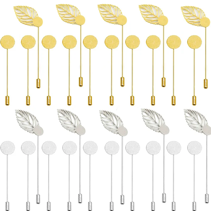 10Pcs 잎 브로치 라운드 트레이 옷깃 스틱 브로치 핀 진주 핀 바늘 정장 넥타..