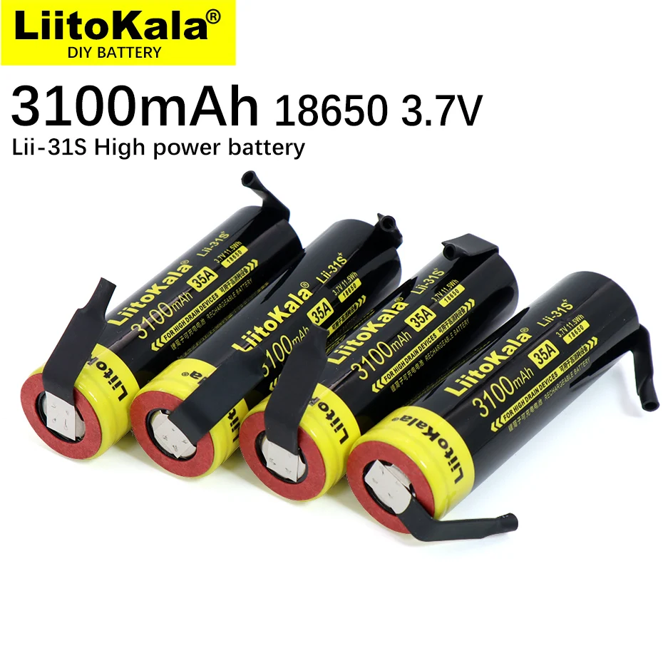 

New LiitoKala Lii-31S 18650 3.7V Li-ion 3100mA 35A Power Battery For High Drain Devices+DIY Nickel