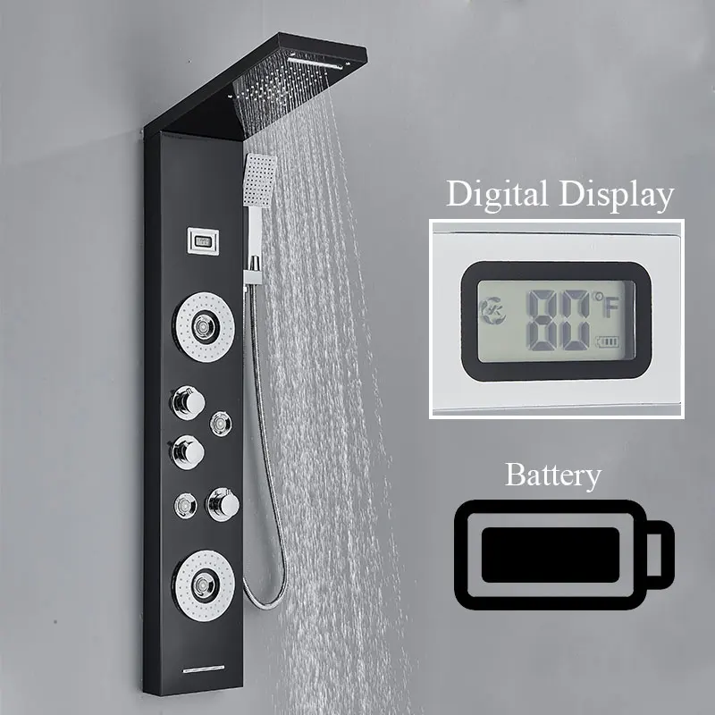 Digital Bathroom Shower Panel SPA Massage Jet Shower Column Set System Waterfall&Rainfall Bathroom Faucet Set Mixer Tap for Bath for Bathroom Shower Faucet Set,Shower Panel