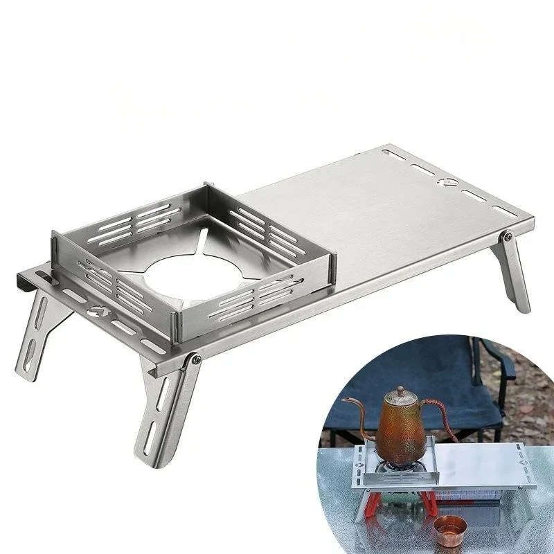

Camping Folding Stove Table Windproof Insulated Stove Table Stainless Steel Mini Tea Table Portable Camping Gas Stove