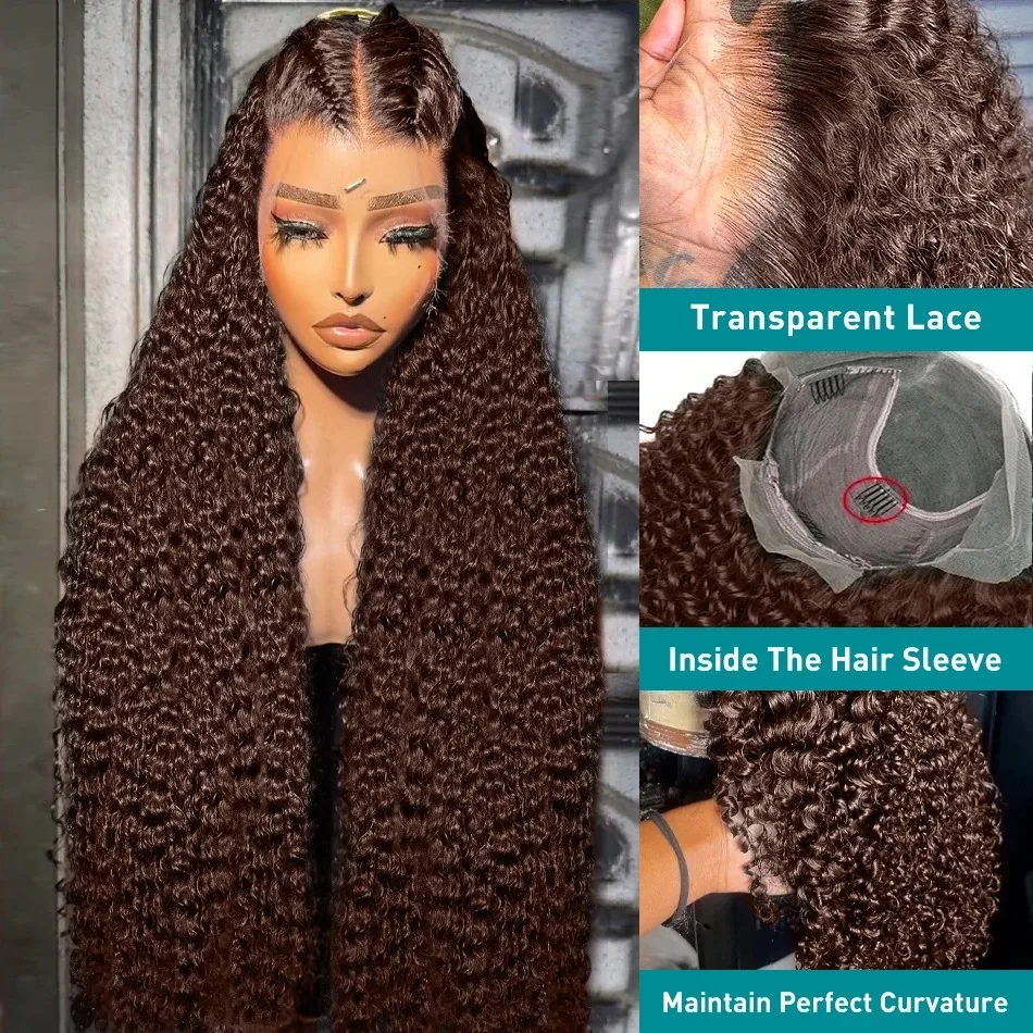Melodie Curly 220% HD 13x6 40 Inch Frontal Wig Chocolate Brown Deep Wave 13x4 Lace Front Human Hair Wigs Brazilian Remy Hair Wig