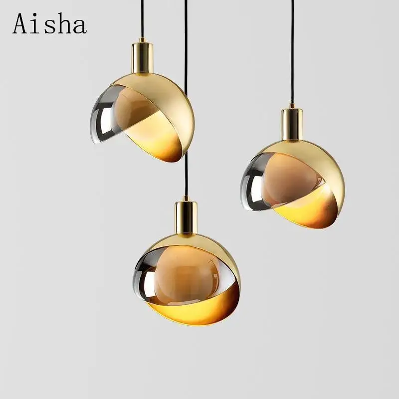 

Nordic Bar Glass Pendant Lamp Simple Gold Hanging Light for Restaurant Living Room Bedroom Closet Coffee Shop Decorative