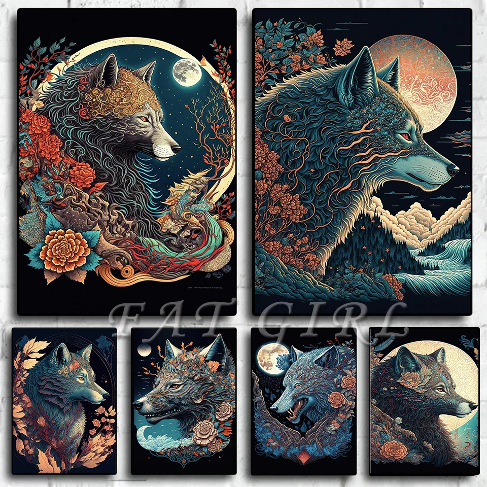 Бриллиантовая вышивка Фэнтези Wolf Totem алмазная живопись животные Diy мозаика Луна Landsacpe Стразы Вышивка крестиком домашний декор D44