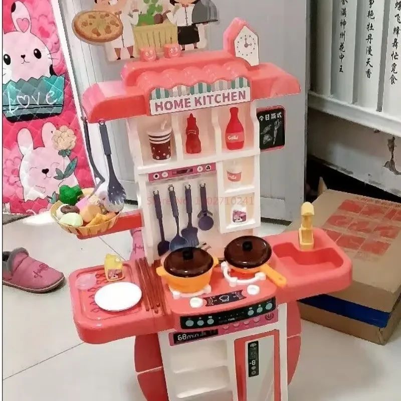 대형 어린이 놀이 집 주방 세트, 스프레이 주방, 소녀 아기 미니 음식 요리 시뮬레이션, 다이닝 크리스마스 선물, 테이블 장난감, 95cm