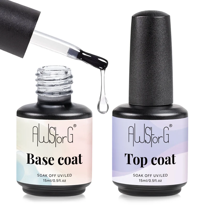 Nail Gel Polish 1/2Pcs 15ml No Wipe Top Base Coat Design Enhancer Varnish Semi Permanent Soak Off UV LED Nail Art Tool