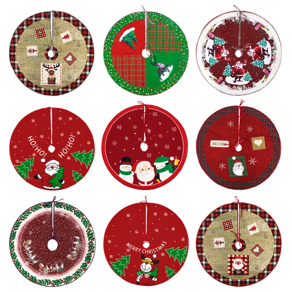 Description Picture 4 of itemMerry X-Mas Tree Skirt Ornaments Snowman Christmas Tree Red Cloth Xmas Tree Skirt Diy Happy Christmas Party Decorations Supplies
