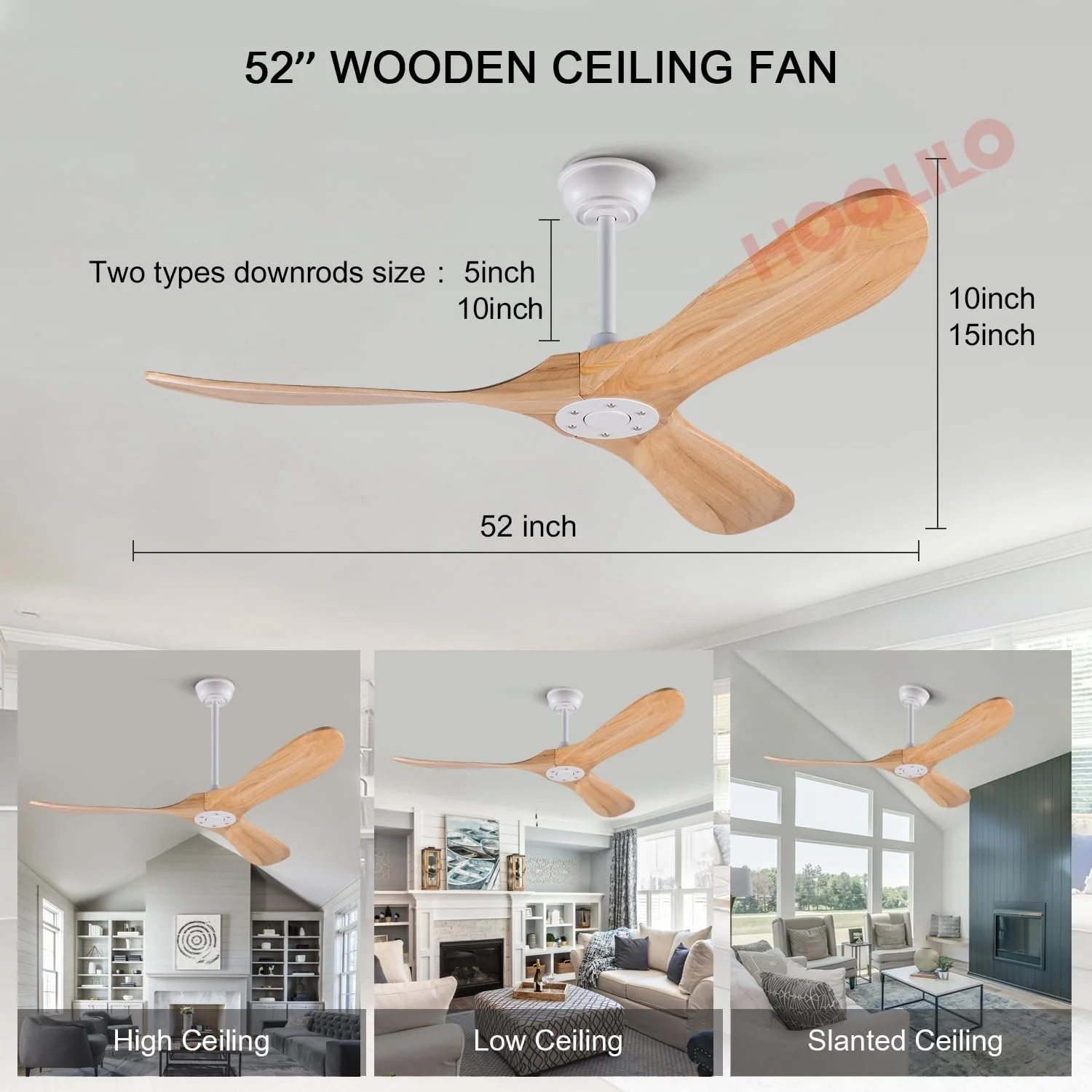 70inch Wood Ceiling Fan with LED Lights and Remote Control-6 Speed